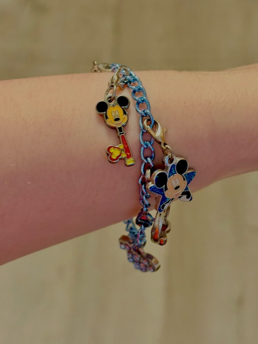 Disney Mickey Mouse Charm Bracelet Chain Official Enamel Charms Rhinestone Cute